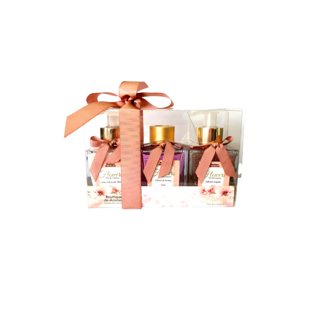 Kit Flowers Flor de Cerejeira: Difusor de Aromas + Sabonete Líquido + Creme Hidratante para as Mãos - Bou Cosméticos