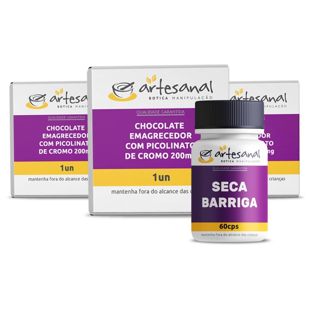 Kit 3 Chocolate Emagrecedor com Picolinato de Cromo 200mcg = Ganhe 1 Frasco Seca Barriga